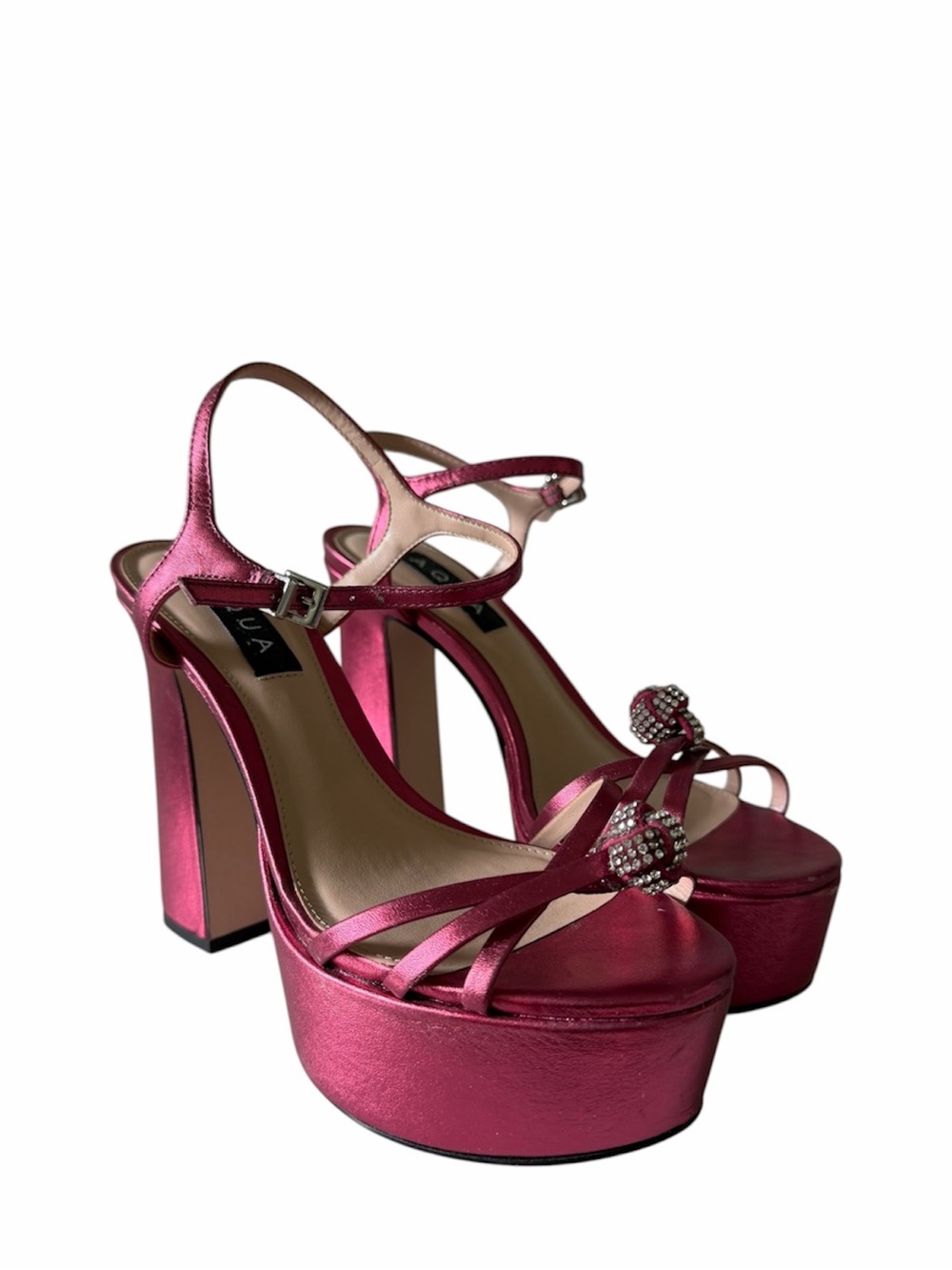 AQUA Metallic Pink Rhinestone Knot Platform Heels Size 7B Y2K-style